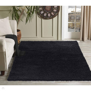 Oxford OXF00 Plain Plush Soft Stain-Resistant Textured Polypropylene Shaggy Black Rug-Desire Rugs-Rug Love - The Most Loved Rug Store